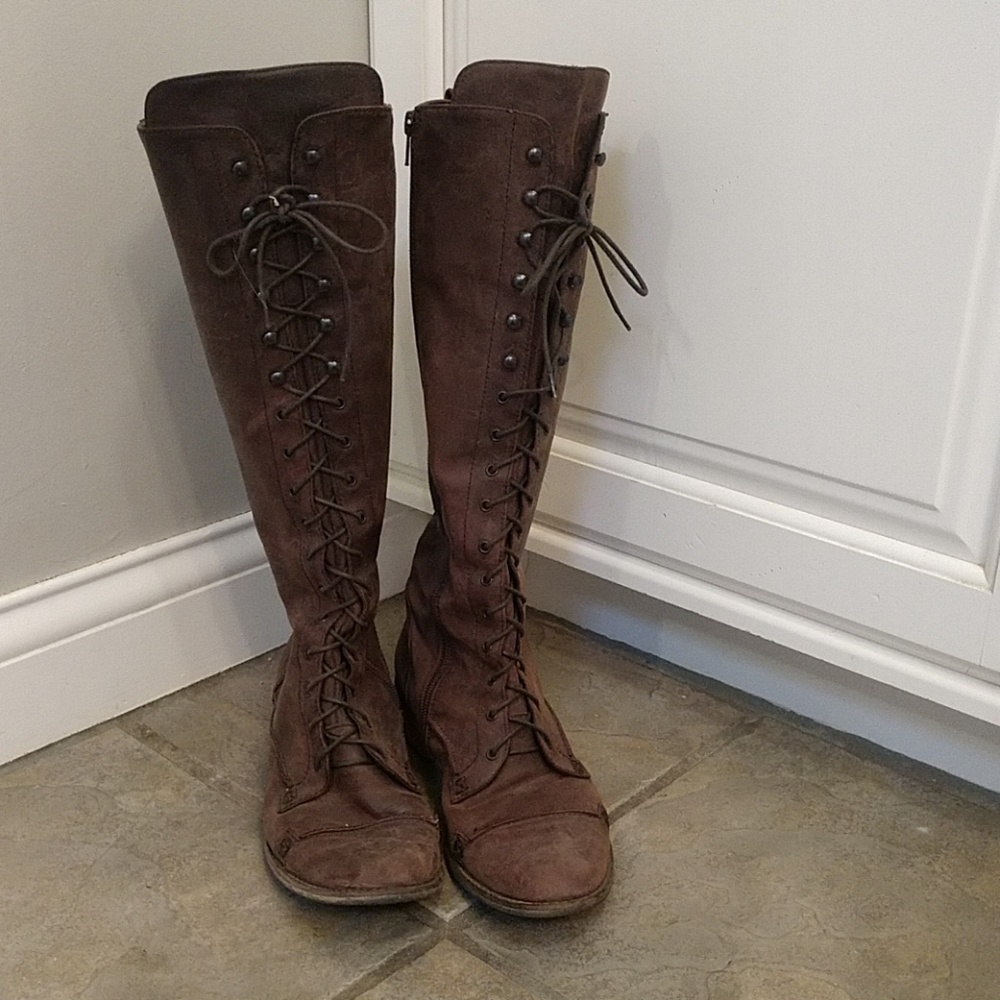 Brown leather lace up boots